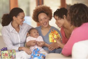 baby shower games mommies around table