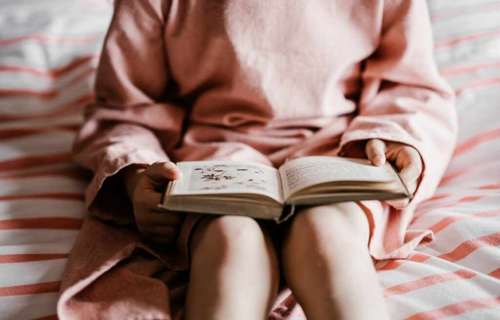 reading book on lap